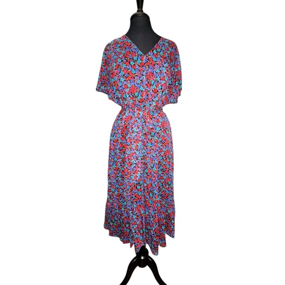 Calvin Klein Blue and Red Floral Midi Dress - Picture 1 of 4